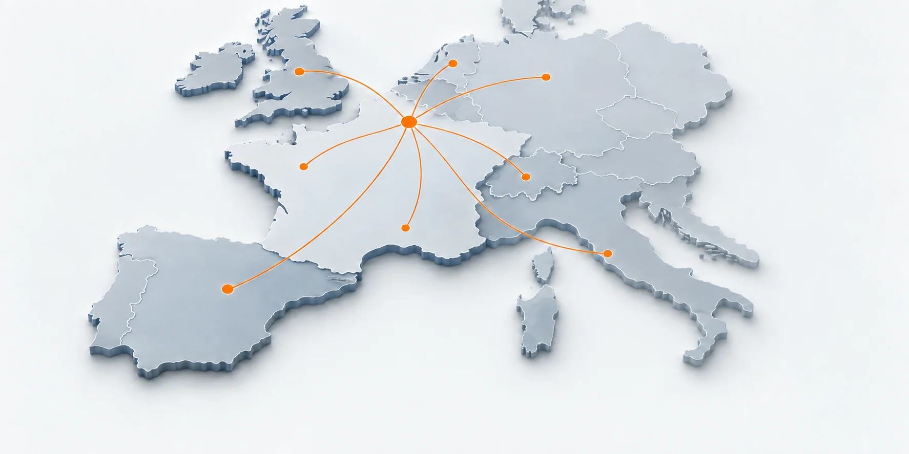 Carte illustrative des liaisons depuis le nord de la France vers les destinations européennes